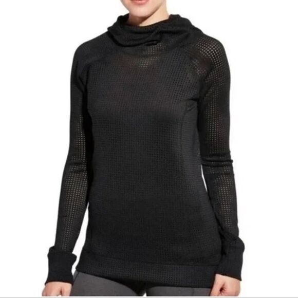 Calia Limited Edition Black Perforated Cowl Neck Hooded Pullover - Picture 1 of 9